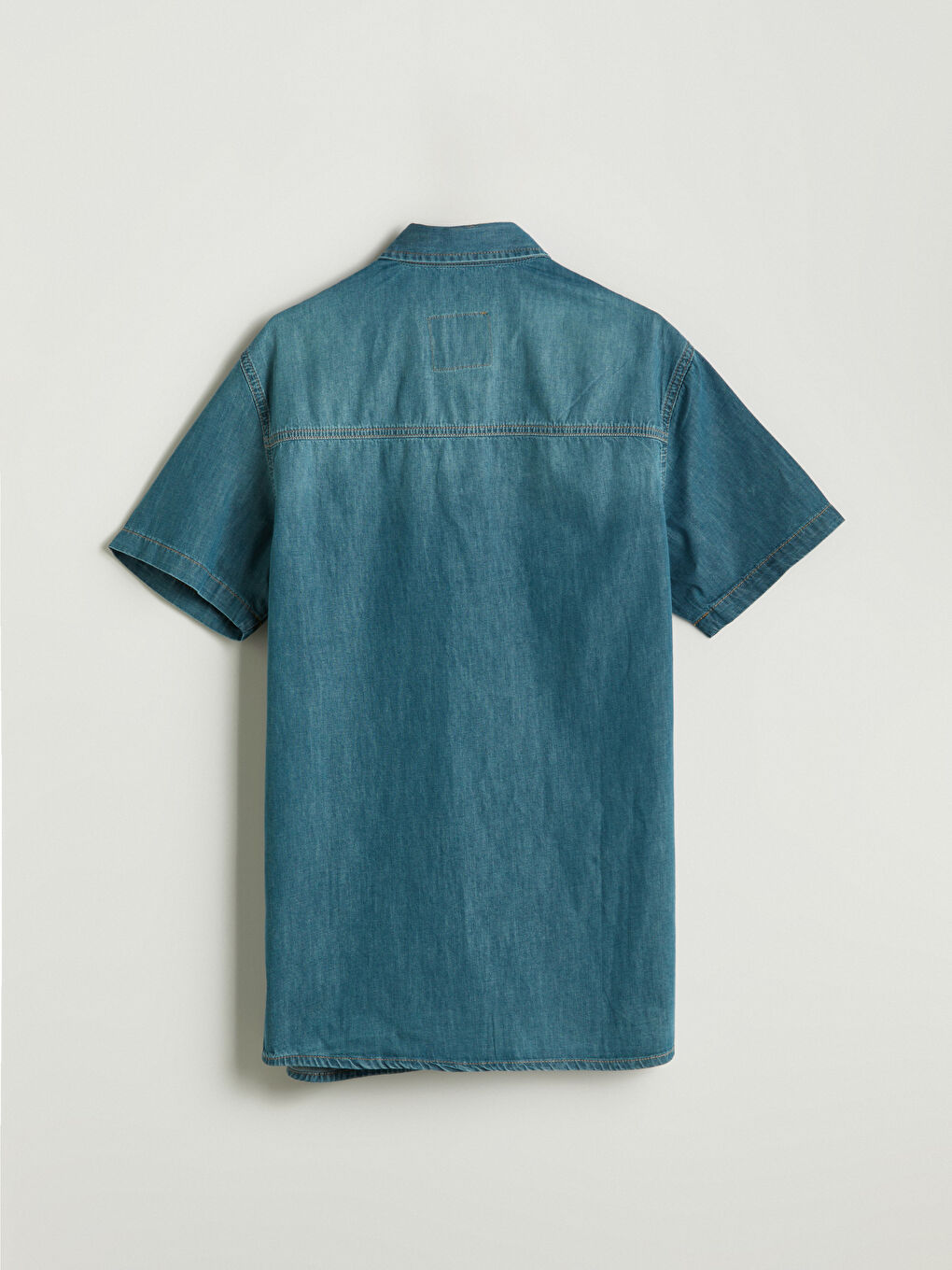 Yeşil Regular Fit Kısa Kollu Erkek Jean Gömlek-5