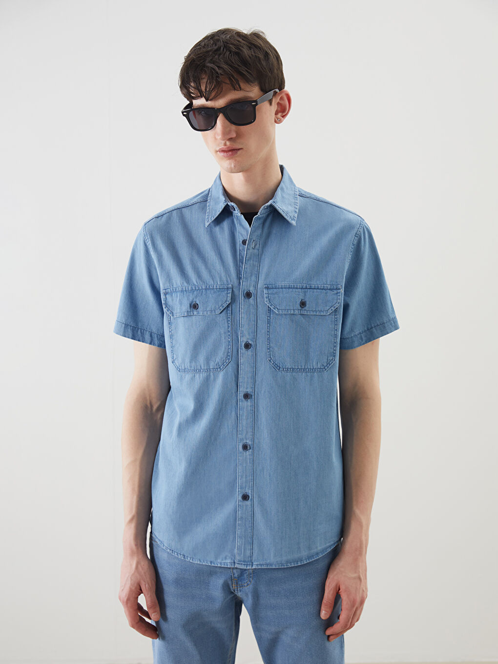 Regular Fit Short Sleeve Men's Jean Shirt -S5KA57Z8-H45