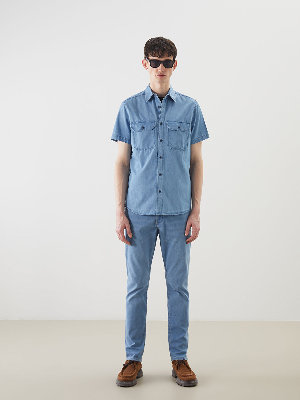 Regular Fit Short Sleeve Men's Jean Shirt -S5KA57Z8-H45