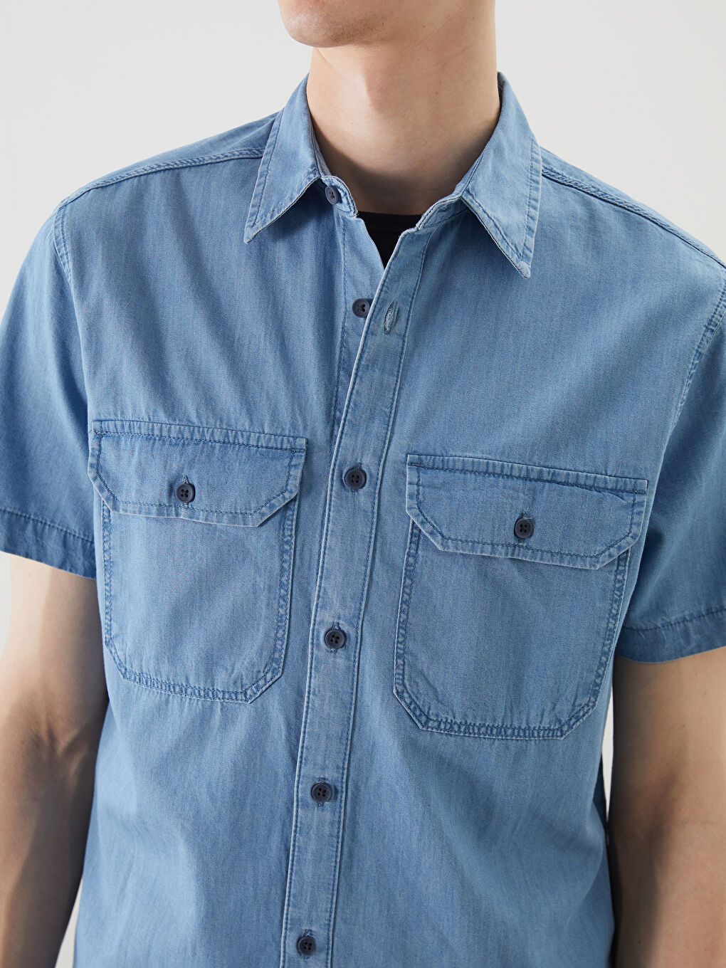 Regular Fit Short Sleeve Men's Jean Shirt -S5KA57Z8-H45