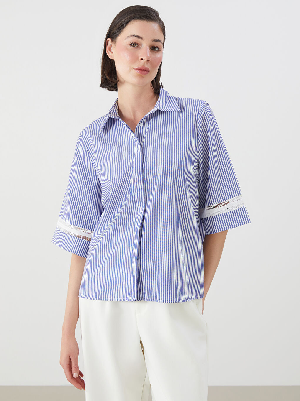 Mavi Çizgili Kadın Gömlek