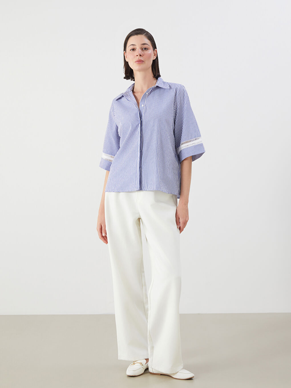 Mavi Çizgili Kadın Gömlek-1