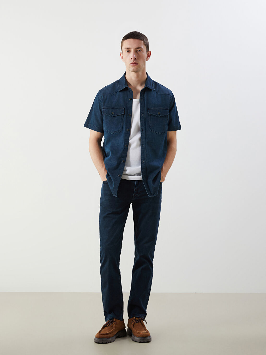 Regular Fit Short Sleeve Men's Denim Shirt -S5KB07Z8-309