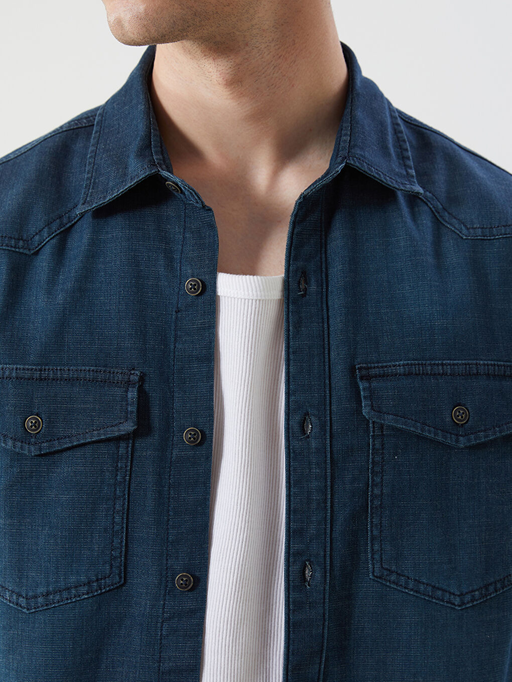 Regular Fit Short Sleeve Men's Denim Shirt -S5KB07Z8-309