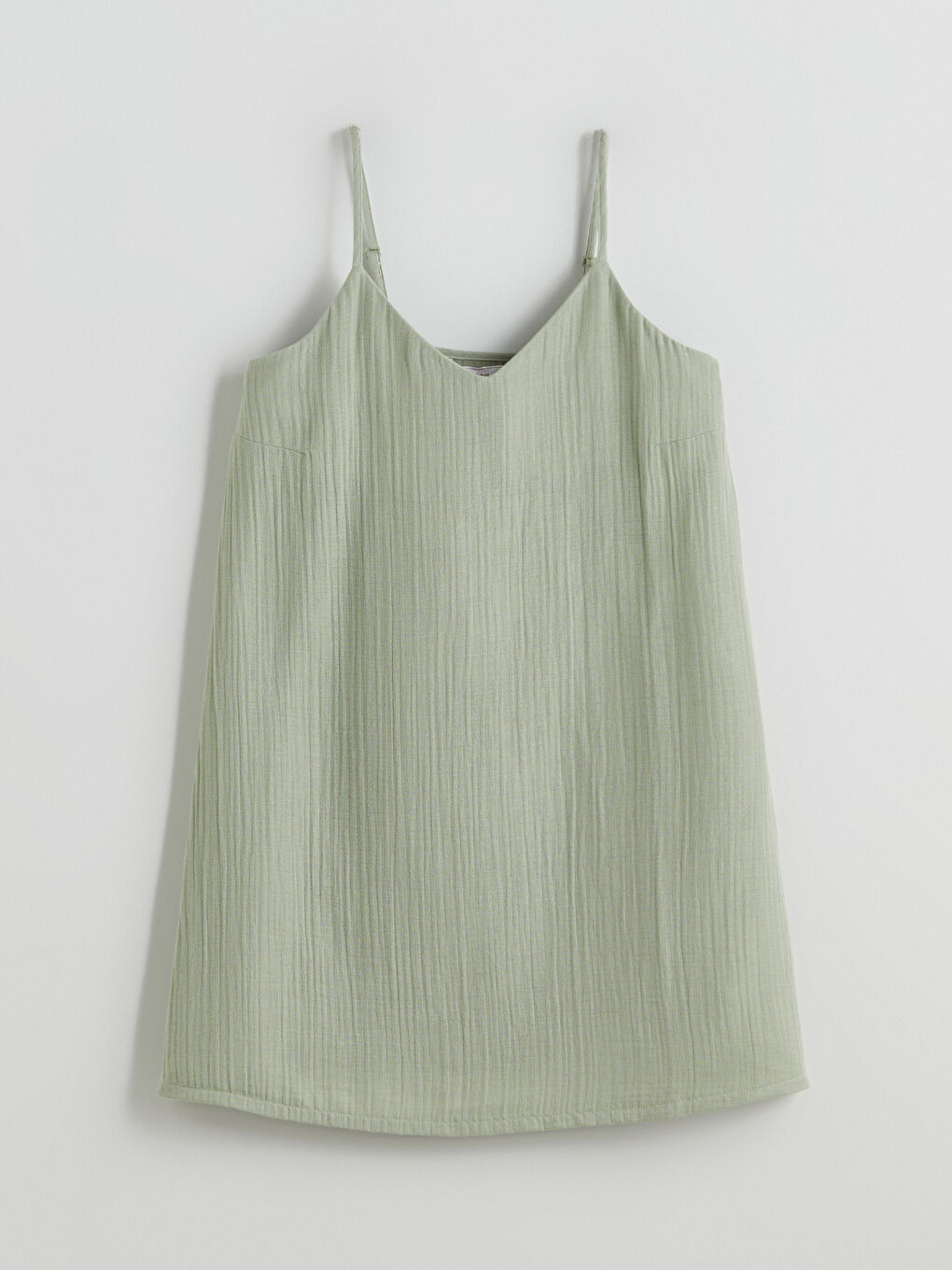 Yeşil V Yaka Dokulu Askılı Kadın Gecelik-3