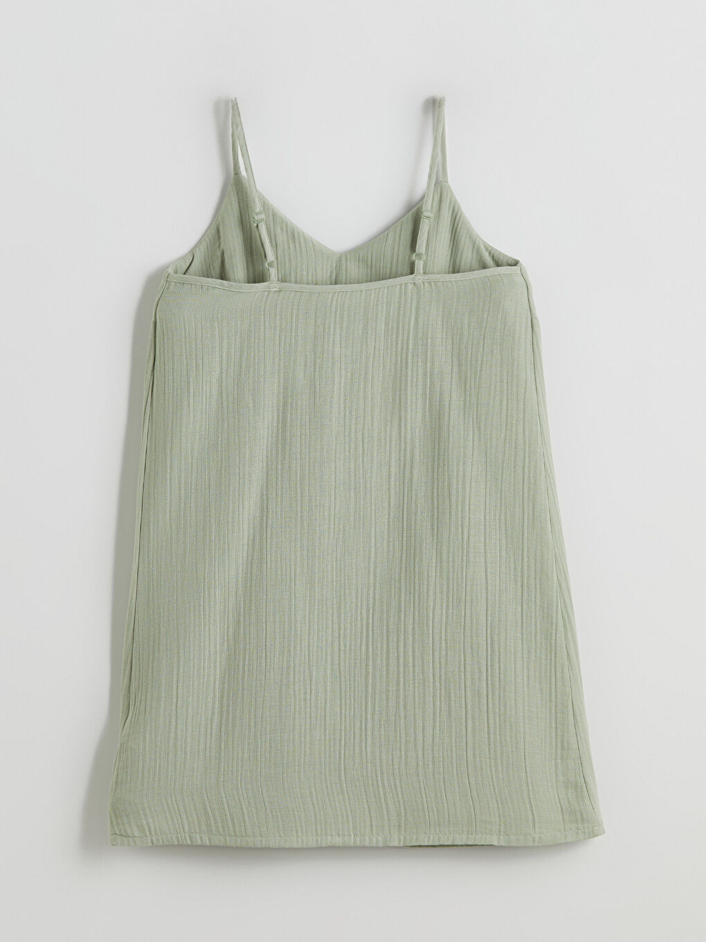 Yeşil V Yaka Dokulu Askılı Kadın Gecelik-4