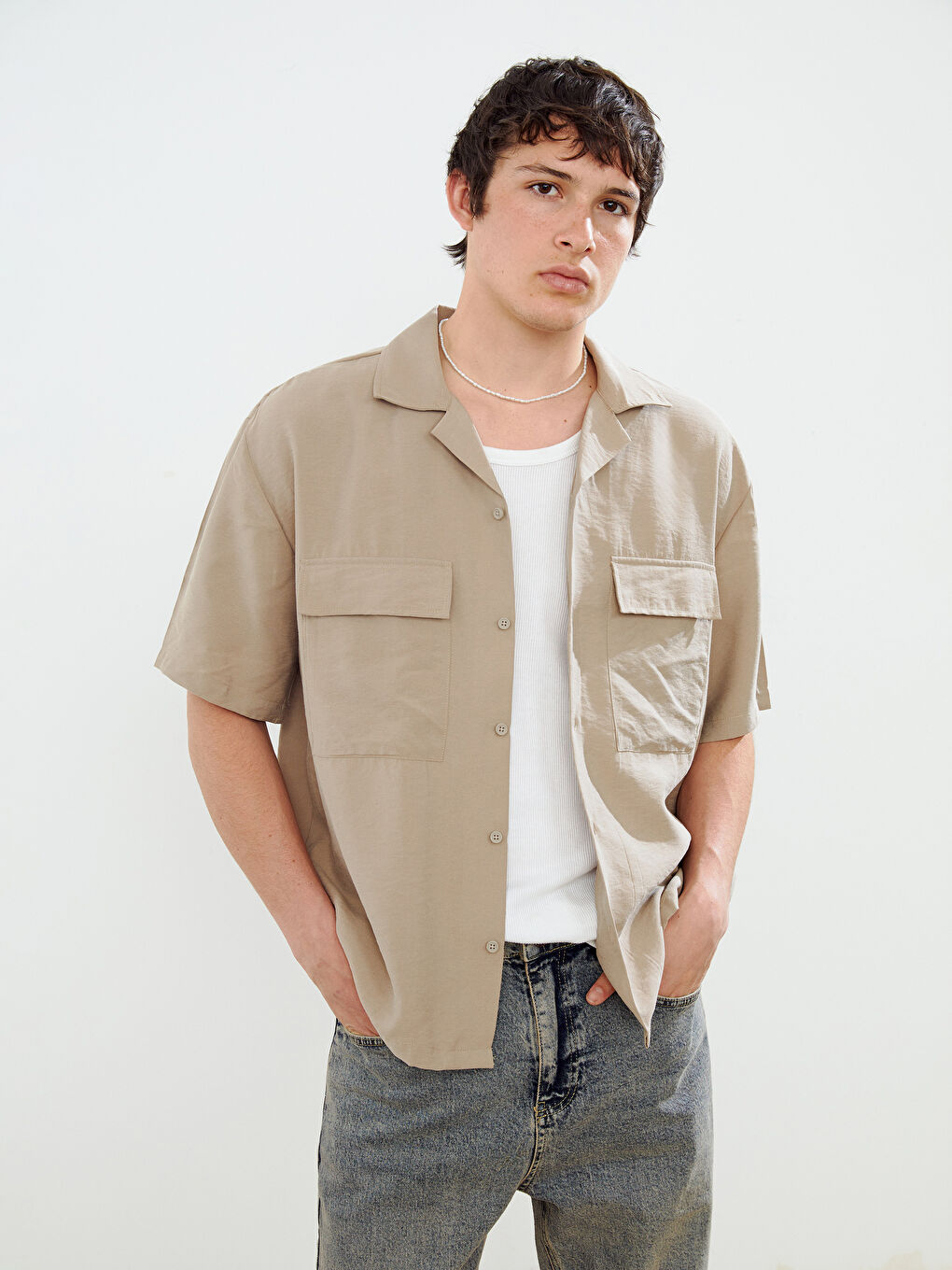 Kahverengi Regular Fit Kısa Kollu Erkek Gömlek