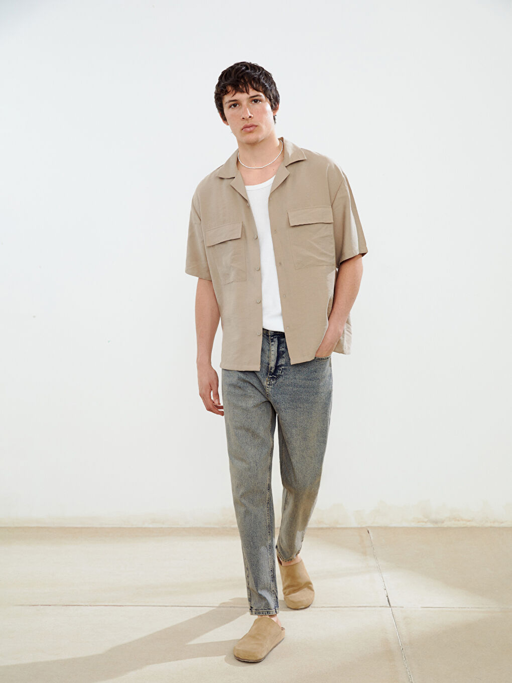 Kahverengi Regular Fit Kısa Kollu Erkek Gömlek-1