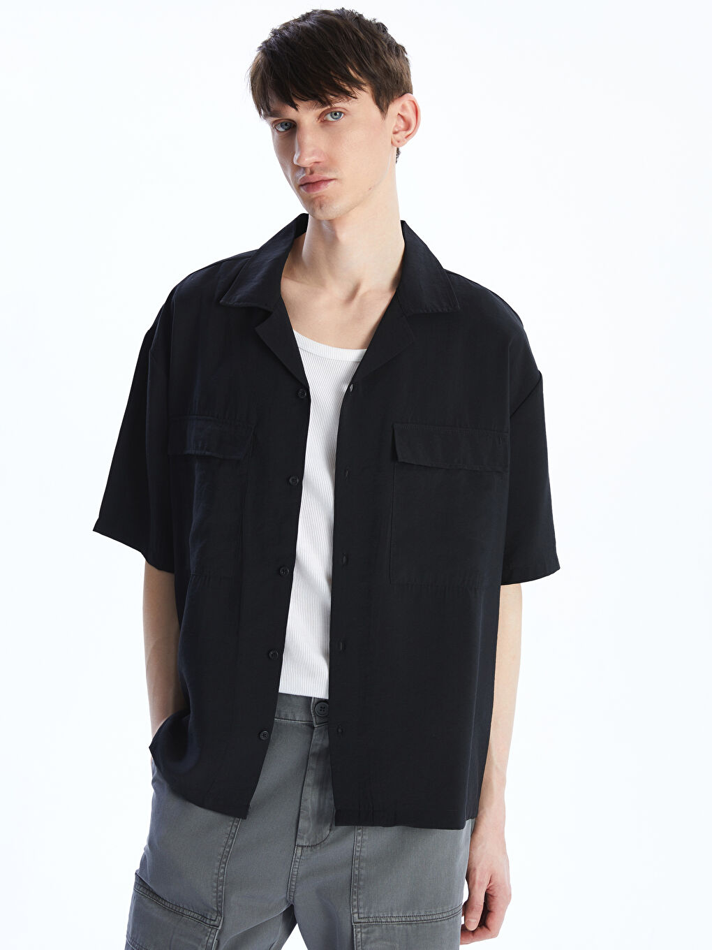 Antrasit Regular Fit Kısa Kollu Erkek Gömlek-1