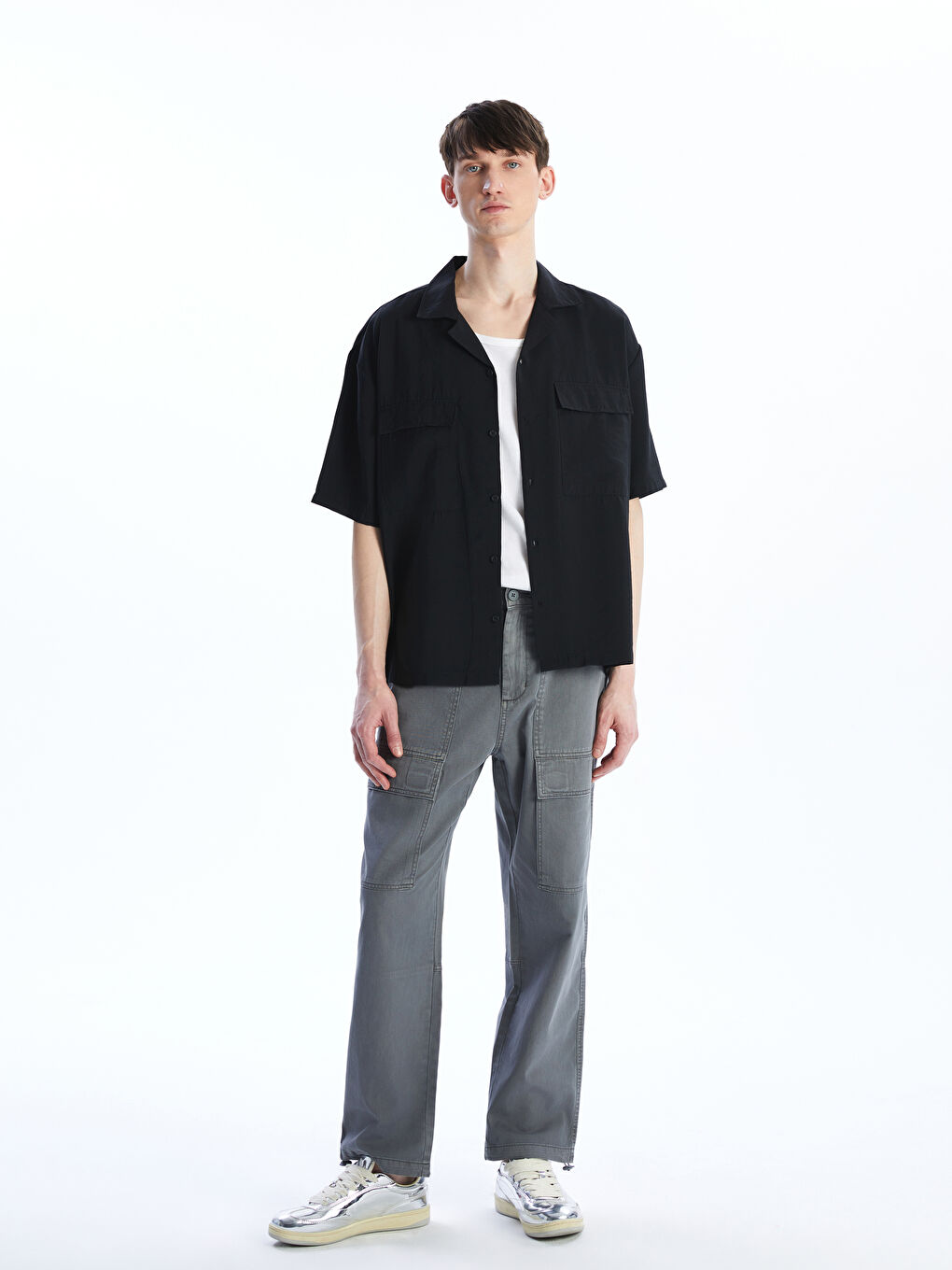 Antrasit Regular Fit Kısa Kollu Erkek Gömlek-3