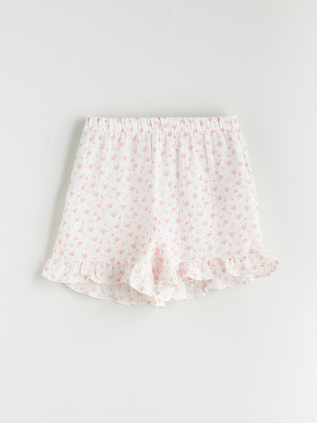 Pembe U Yaka Çiçekli Askılı Kadın Şortlu Pijama Takımı-7