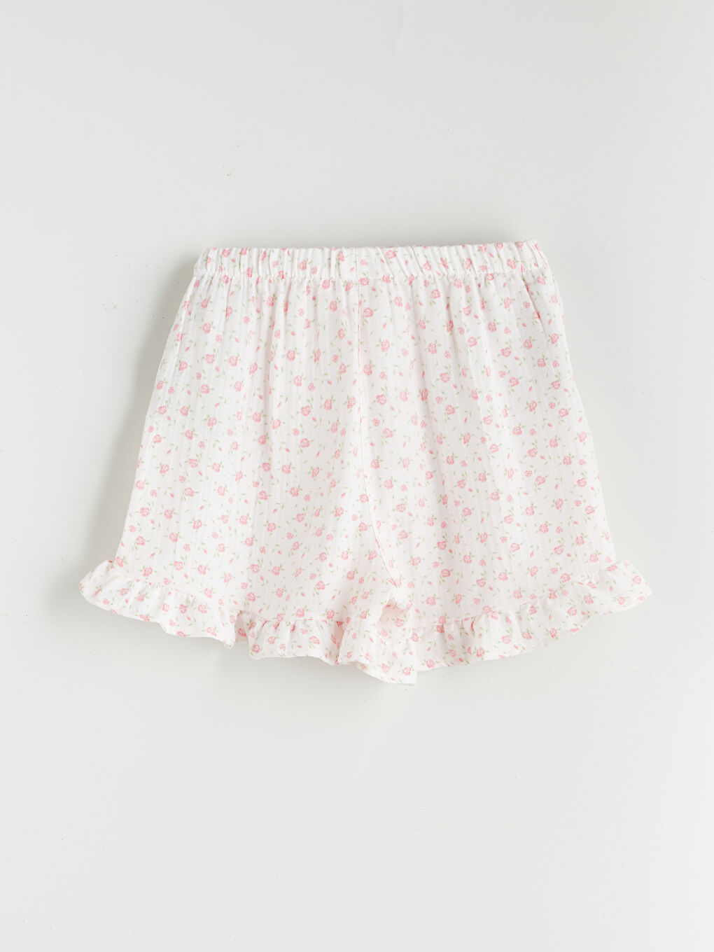 Pembe U Yaka Çiçekli Askılı Kadın Şortlu Pijama Takımı-8