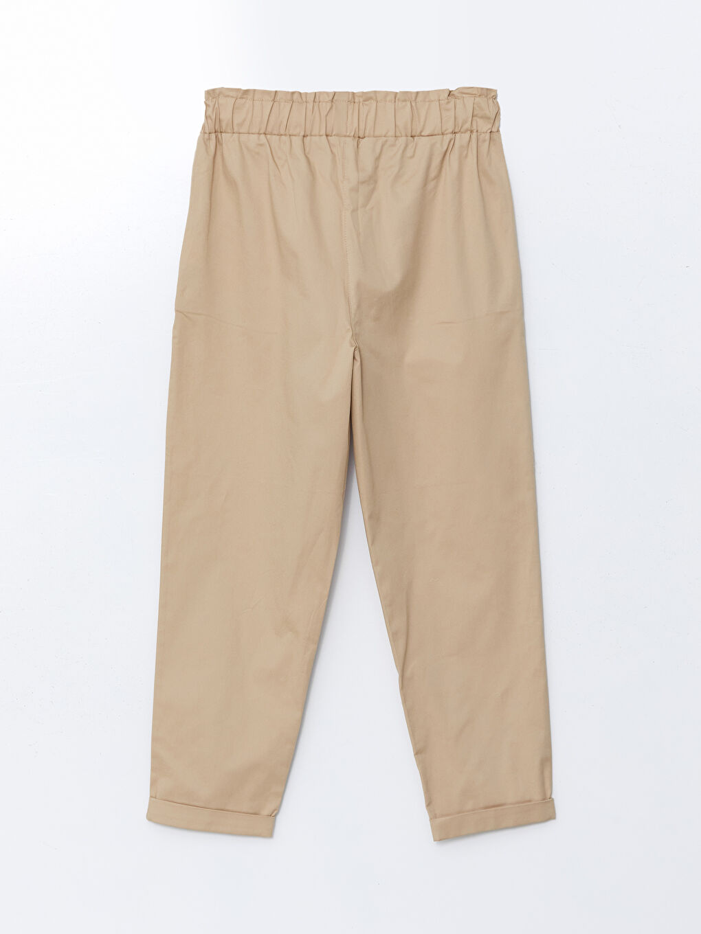 Bej Beli Lastikli Düz Gabardin Kadın Pantolon-5