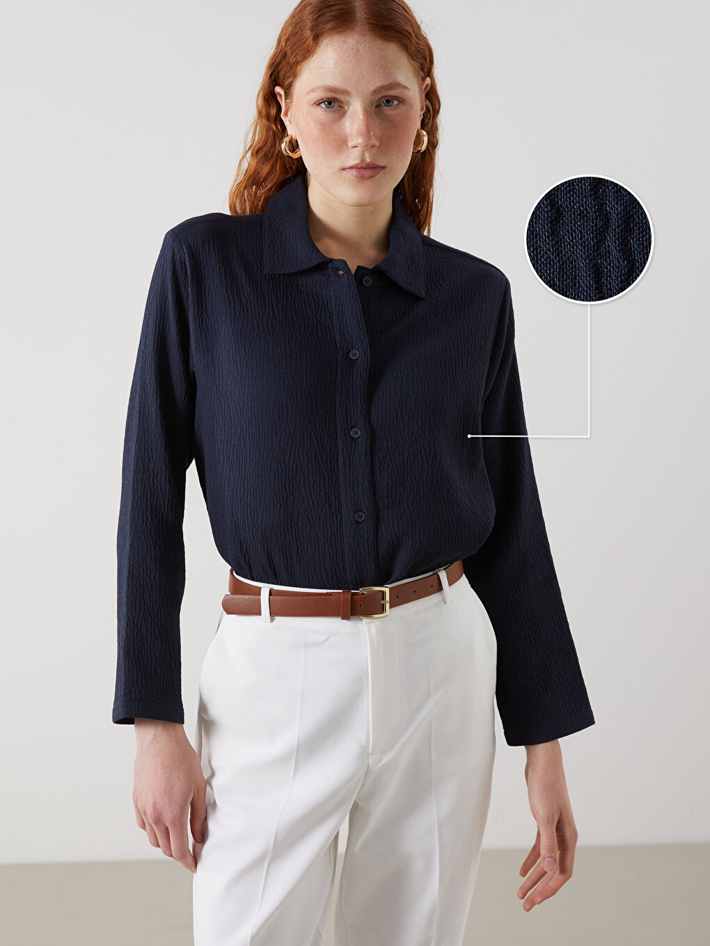 LCW Vision Lacivert Regular Fit Kadın Gömlek
