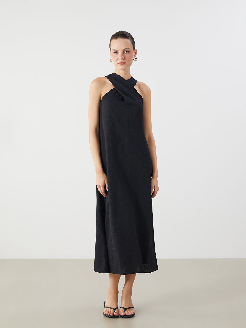 Halter Neck Textured A-Line Dress