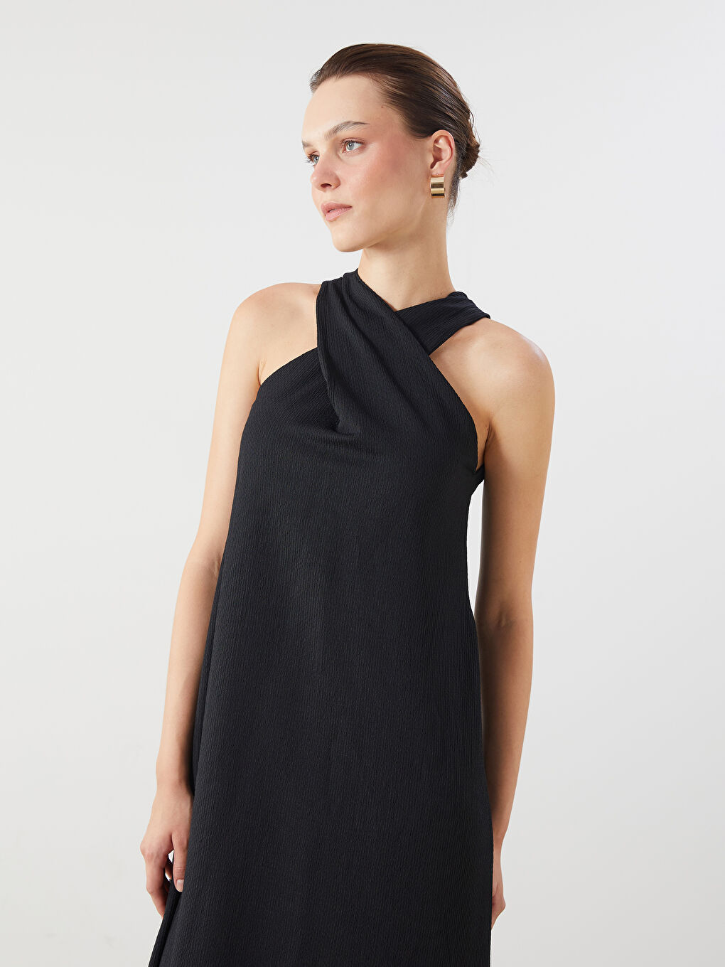 Halter Neck Textured A-Line Dress-1