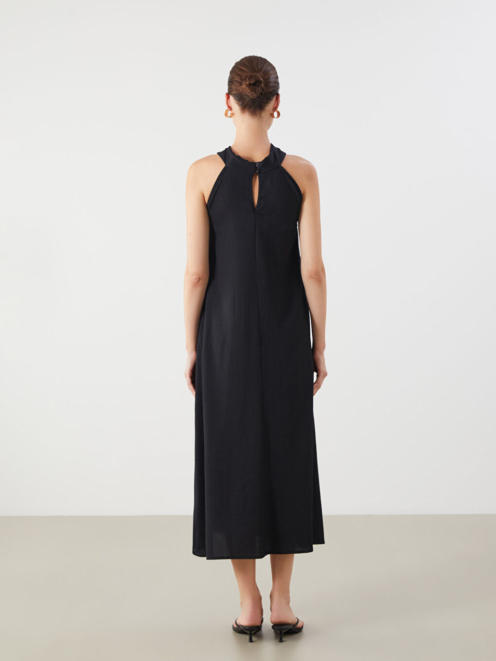 Halter Neck Textured A-Line Dress-3