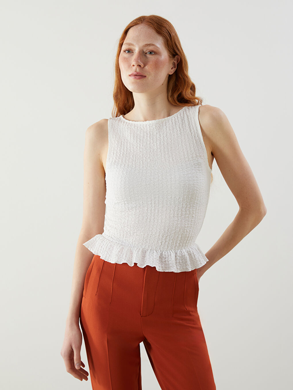 LCW Vision Woman ECRU Crop Top -S5KC48Z8-R9J