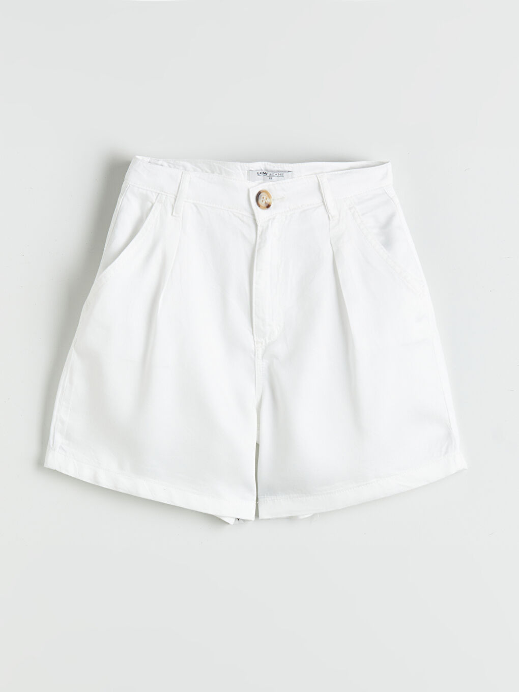 Beyaz Loose Fit Pileli Jean Şort Etek-4