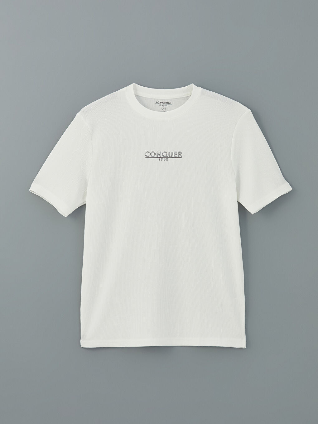 Ekru Bisiklet Yaka Kısa Kollu Baskılı Penye Erkek Tişört