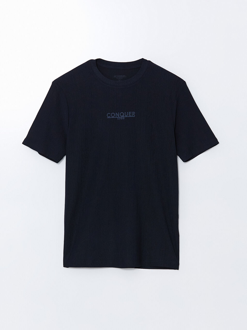 Lacivert Bisiklet Yaka Kısa Kollu Baskılı Penye Erkek Tişört