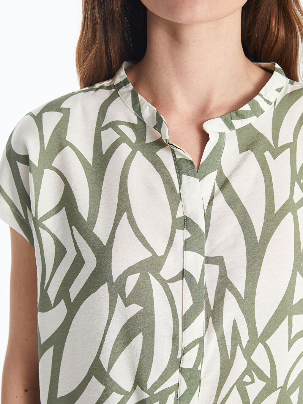 Henley Neckline Patterned Women's Blouse -S5KC72Z8-LRR