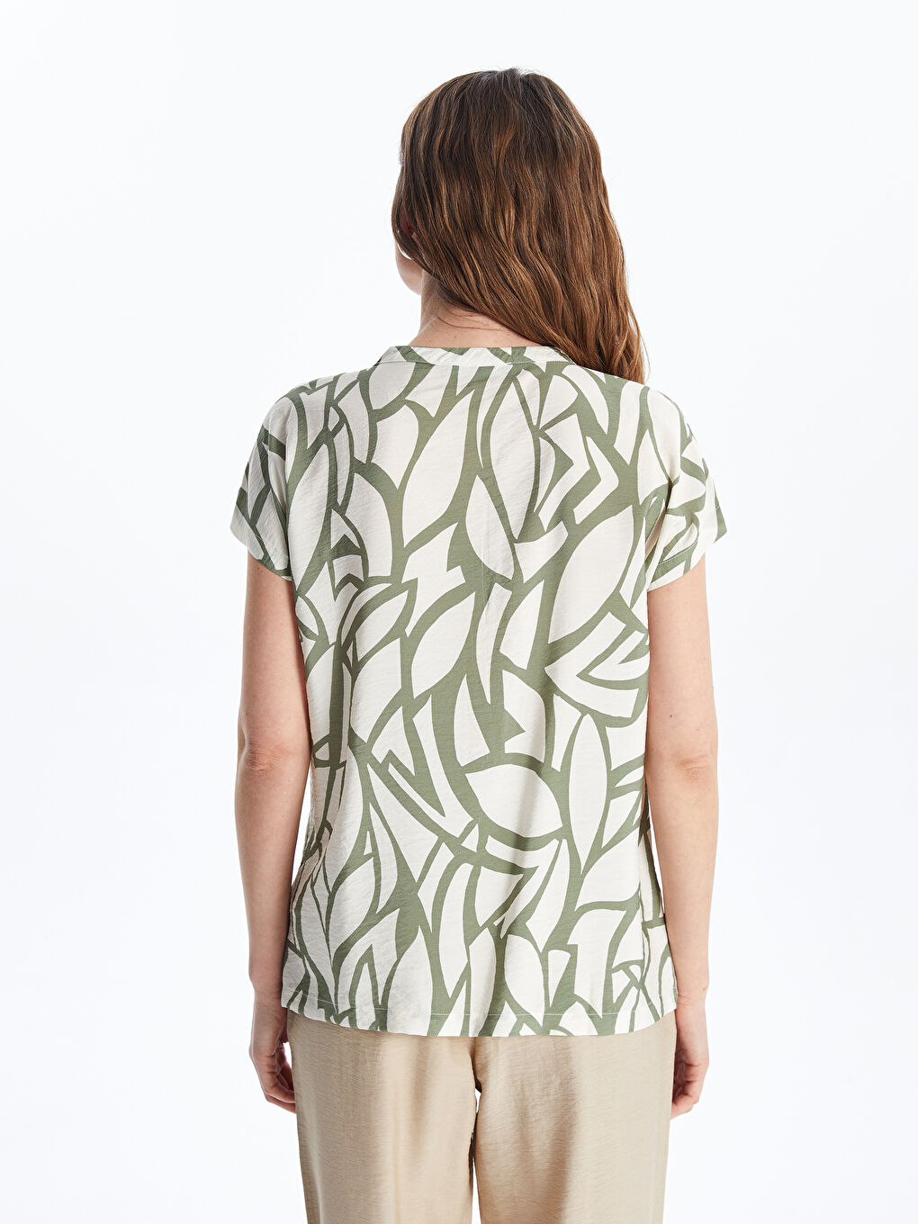 Henley Neckline Patterned Women's Blouse -S5KC72Z8-LRR