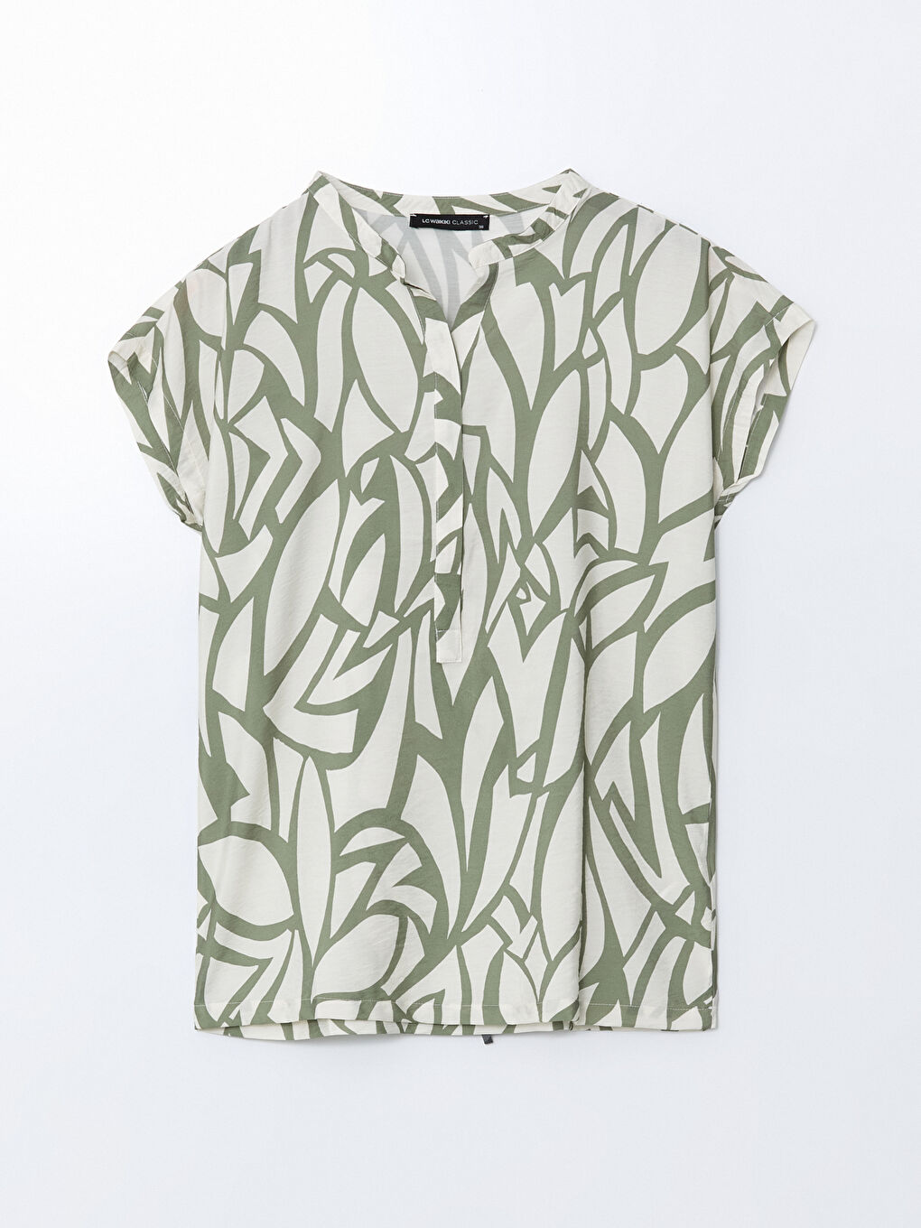 Henley Neckline Patterned Women's Blouse -S5KC72Z8-LRR