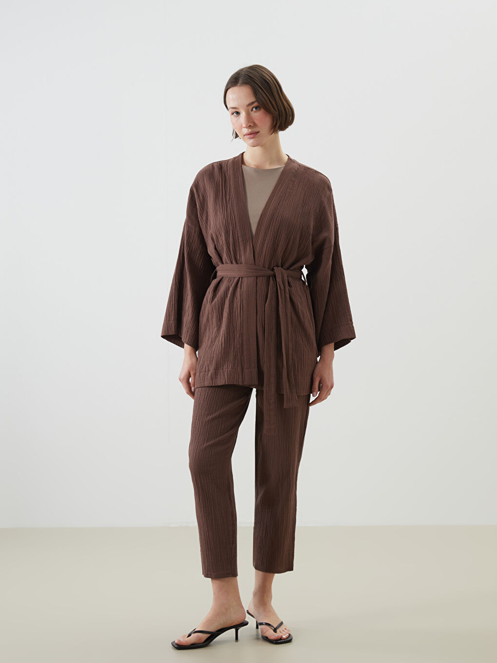 Elastic Waist Textured Women's Trousers -S5KC74Z8-HLD