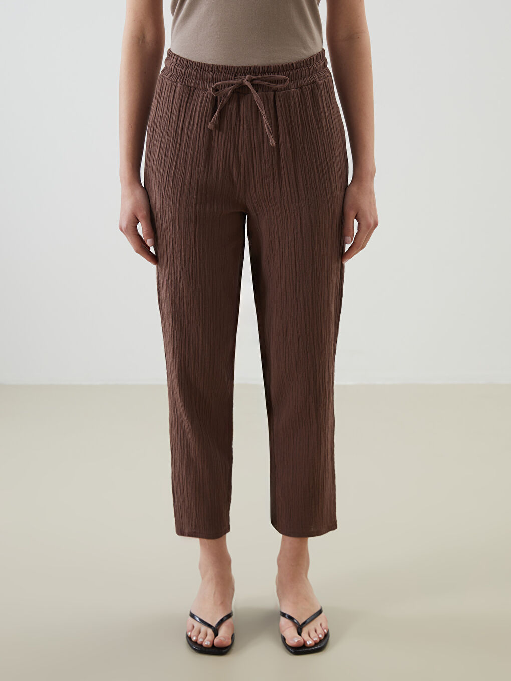 Elastic Waist Textured Women's Trousers -S5KC74Z8-HLD