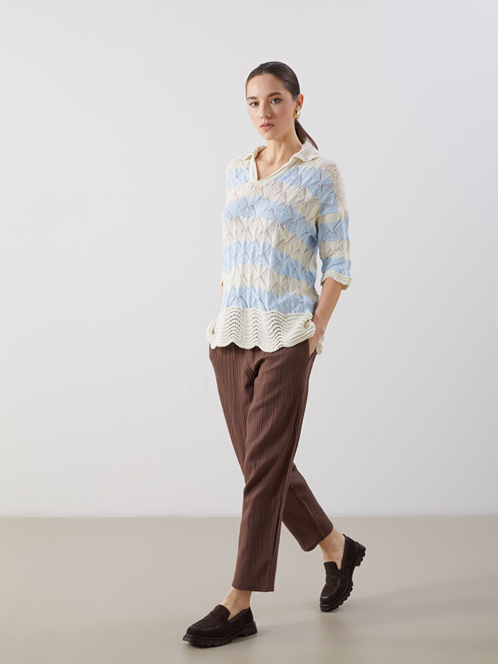 Elastic Waist Textured Women's Trousers -S5KC74Z8-HLD