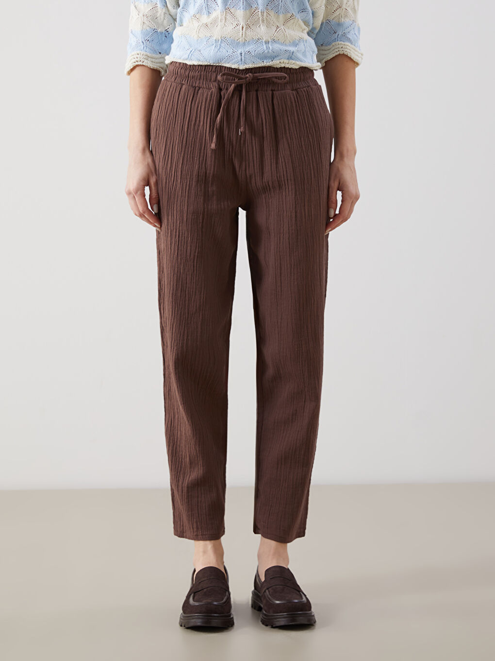 Elastic Waist Textured Women's Trousers -S5KC74Z8-HLD