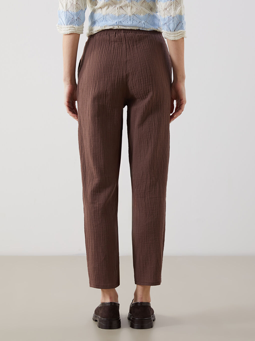 Elastic Waist Textured Women's Trousers -S5KC74Z8-HLD