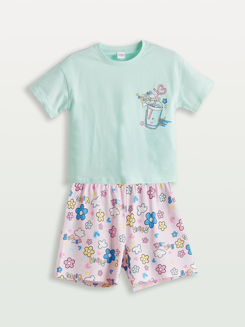 LCW Kids Crew Neck Girls' Shortie Pyjama Set -S5KC77Z4-FQX