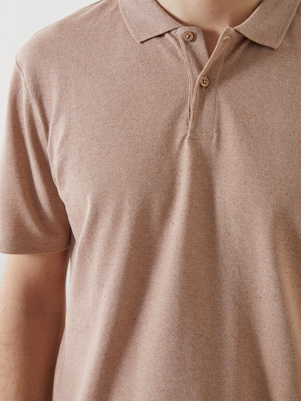 Bej Polo Yaka Kısa Kollu Erkek Tişört-2