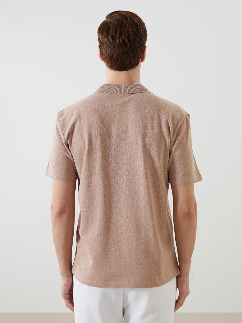 Bej Polo Yaka Kısa Kollu Erkek Tişört-3