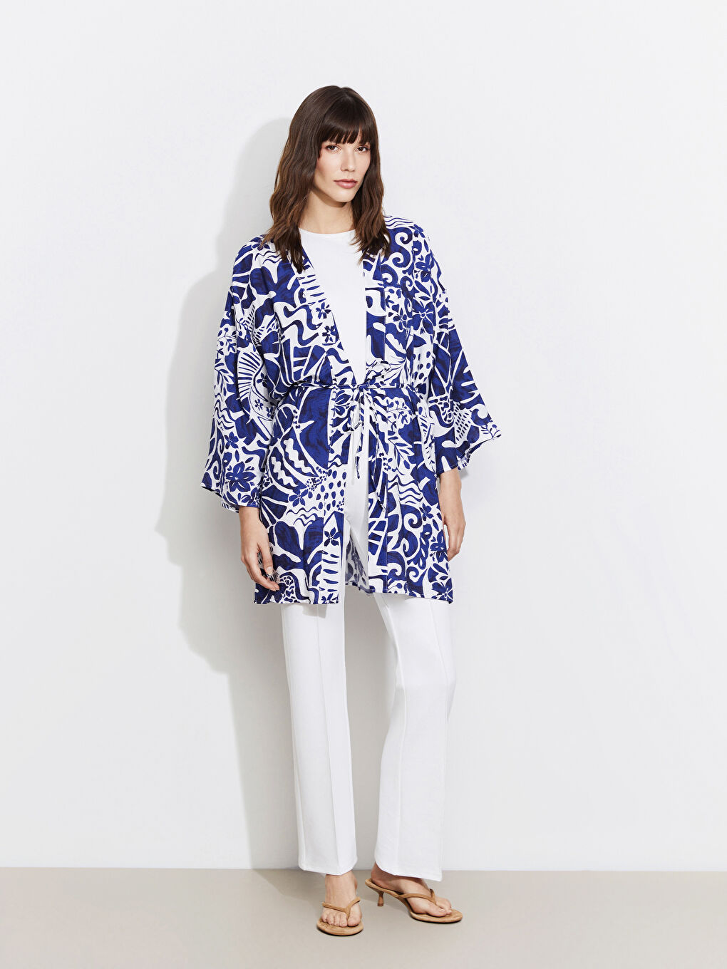 Shawl Collar Patterned Oversize Women's Kimono -S5KD14Z8-LSJ