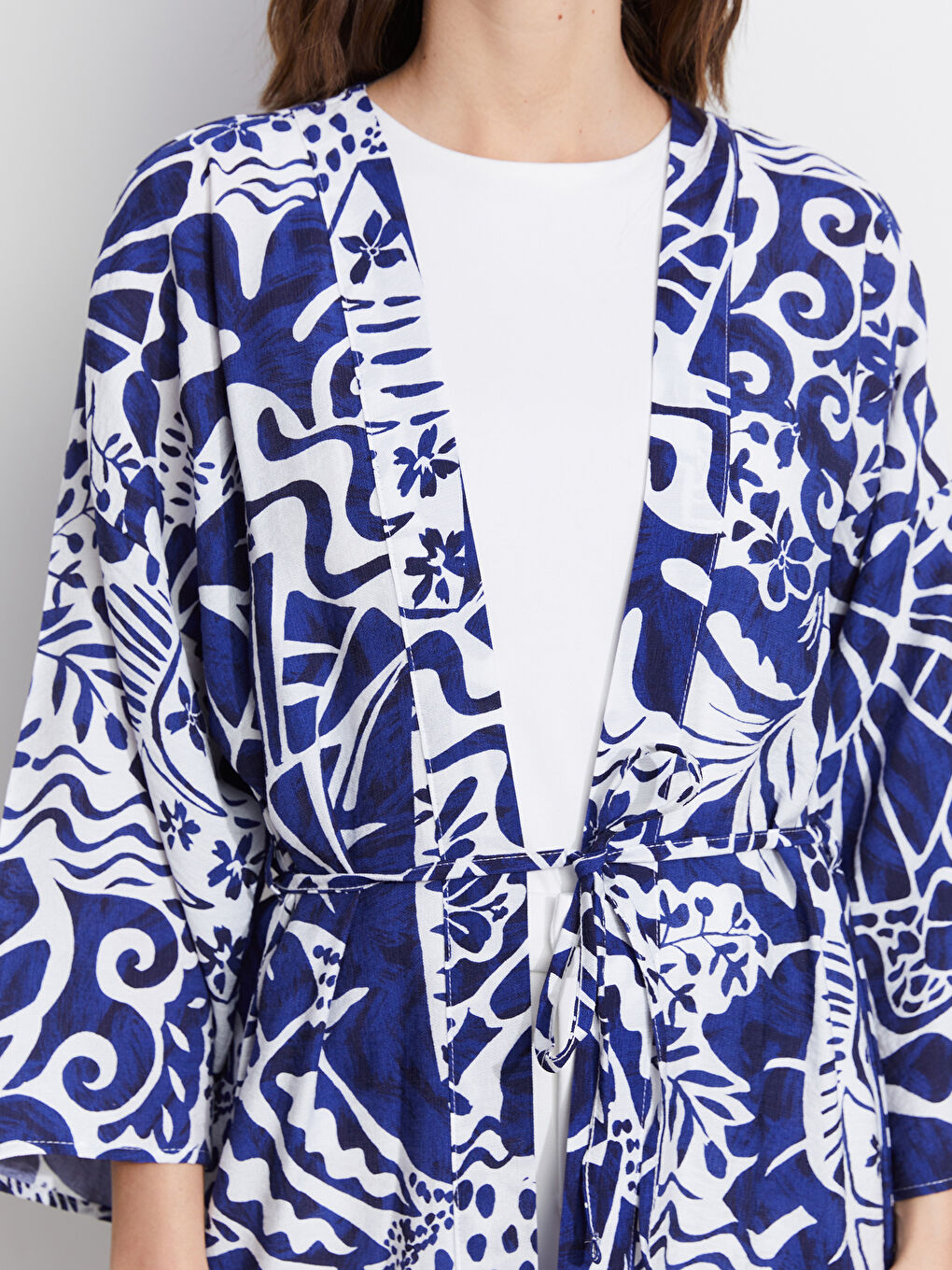Shawl Collar Patterned Oversize Women's Kimono -S5KD14Z8-LSJ