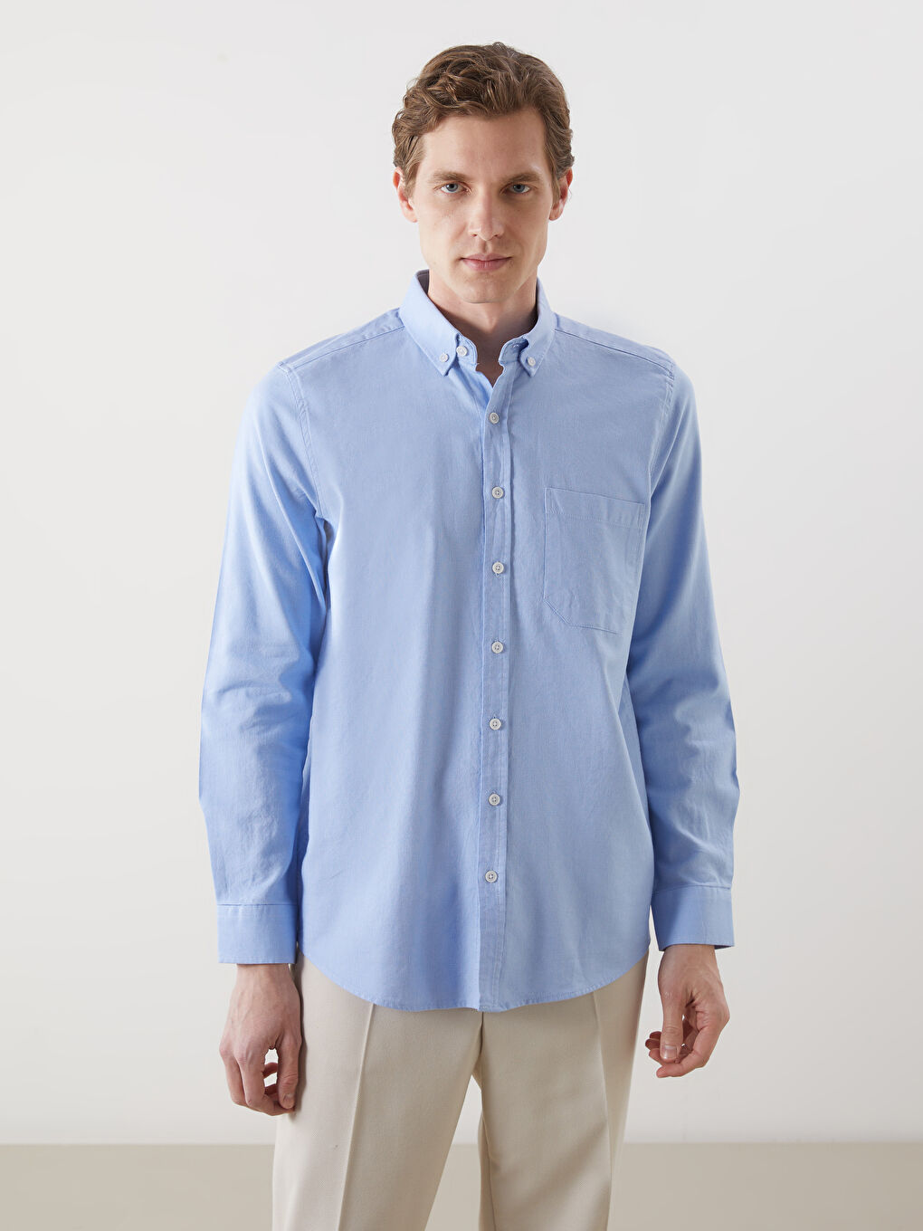 Regular Fit Long Sleeve Oxford Men's Shirt -W52695Z8-CU5
