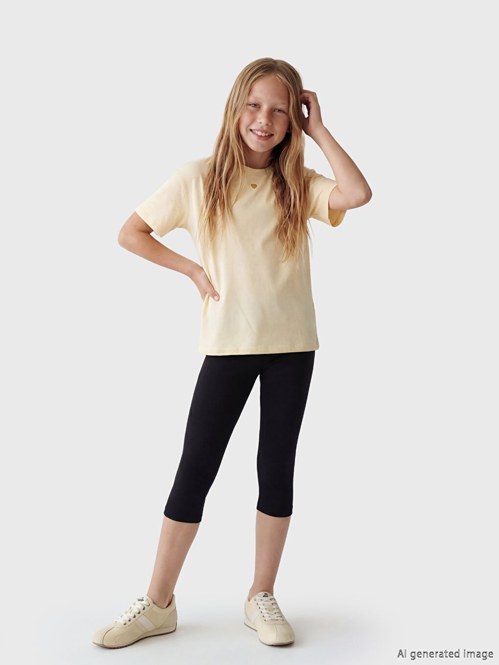 Siyah Beli Lastikli 3/4 Boy Kız Çocuk Tayt