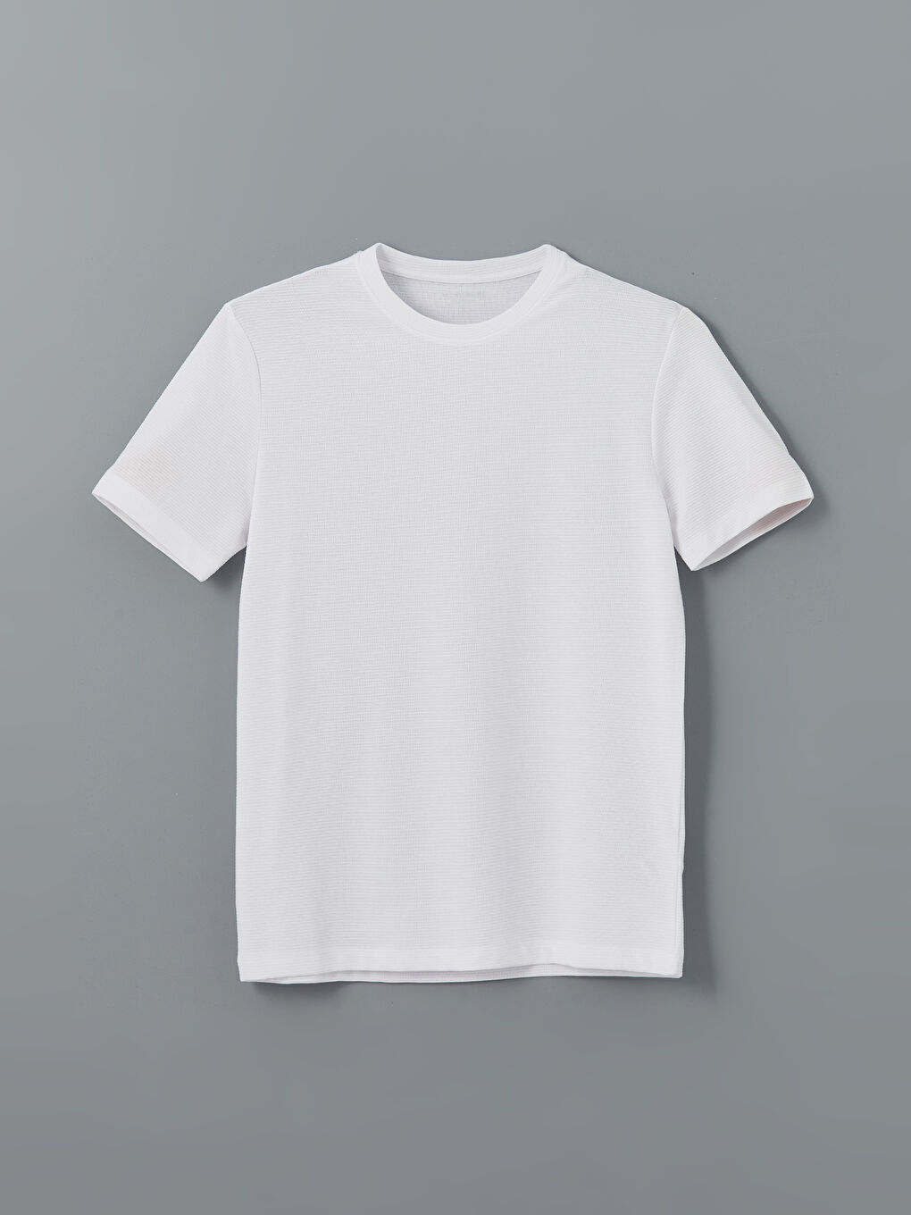 Beyaz Bisiklet Yaka Penye Erkek Tişört-9