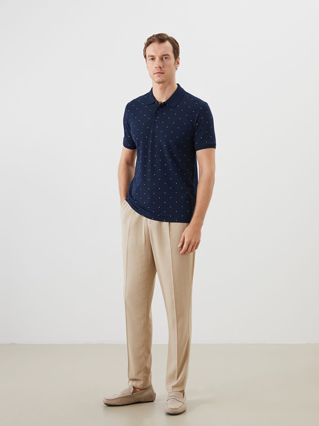 Lacivert Polo Yaka Desenli Pike Erkek Tişört-4