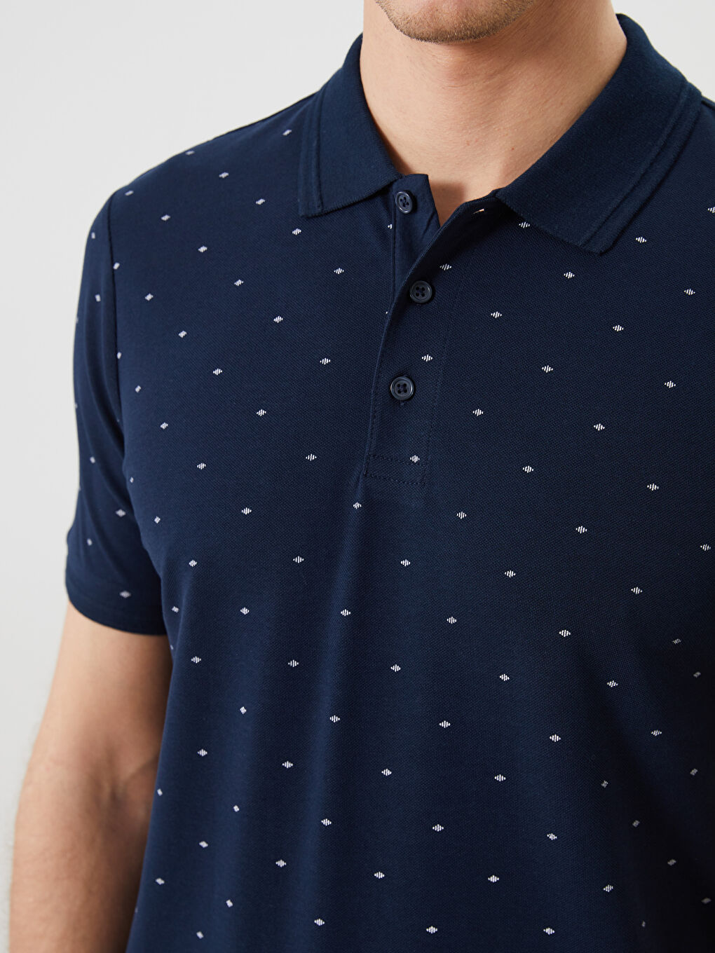 Lacivert Polo Yaka Desenli Pike Erkek Tişört-6