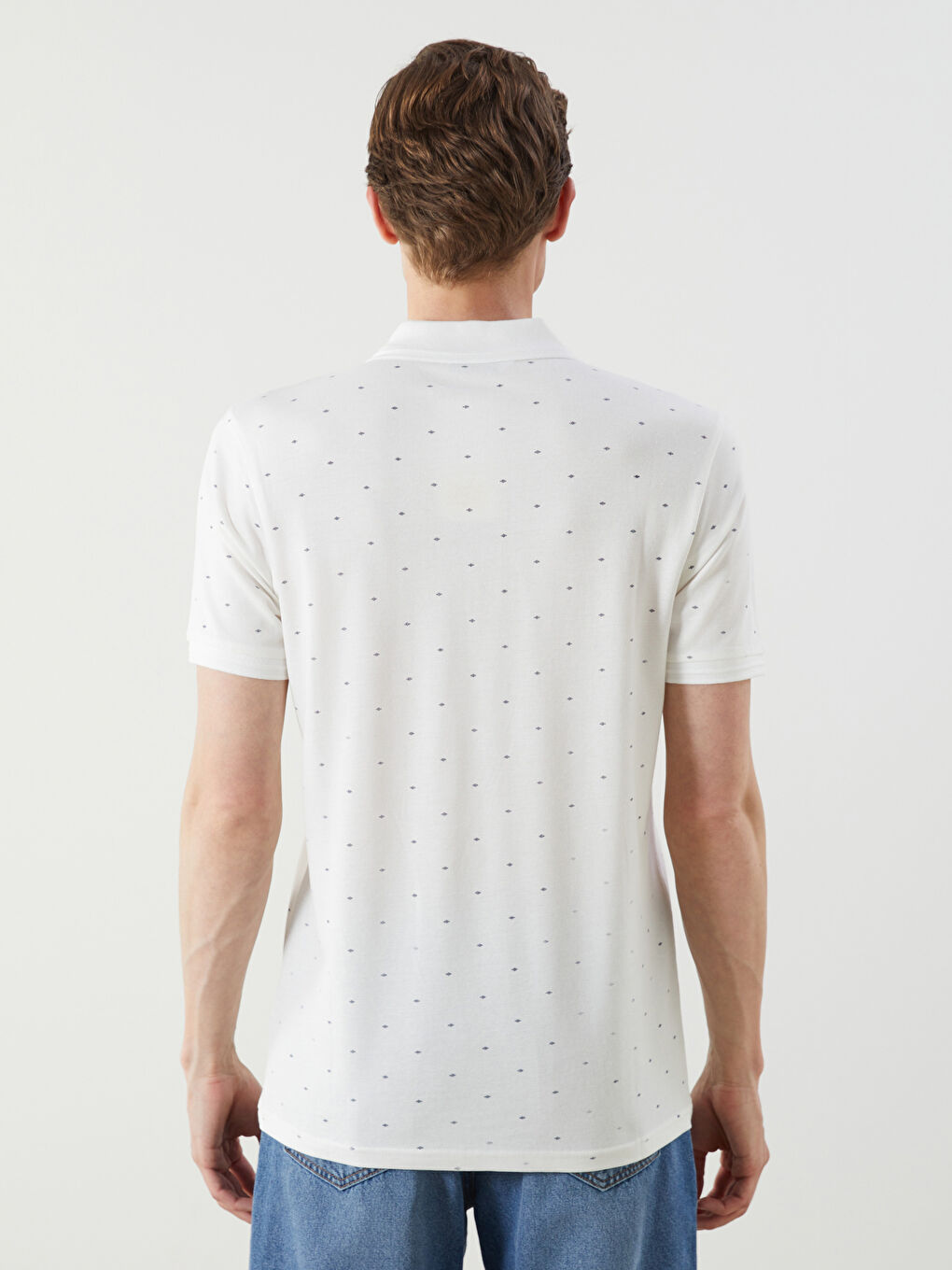 Ekru Büyük Beden Polo Yaka Desenli Pike Erkek Tişört-7