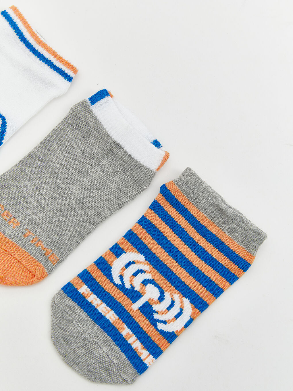 Beyaz Desenli Erkek Çocuk Patik Çorap 3'lü-1