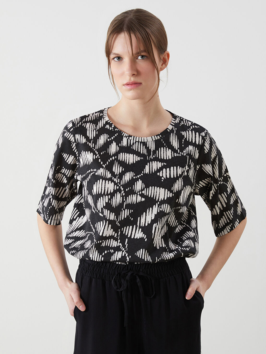 Crew Neck Patterned Women's T-Shirt -S5KD99Z8-LQJ