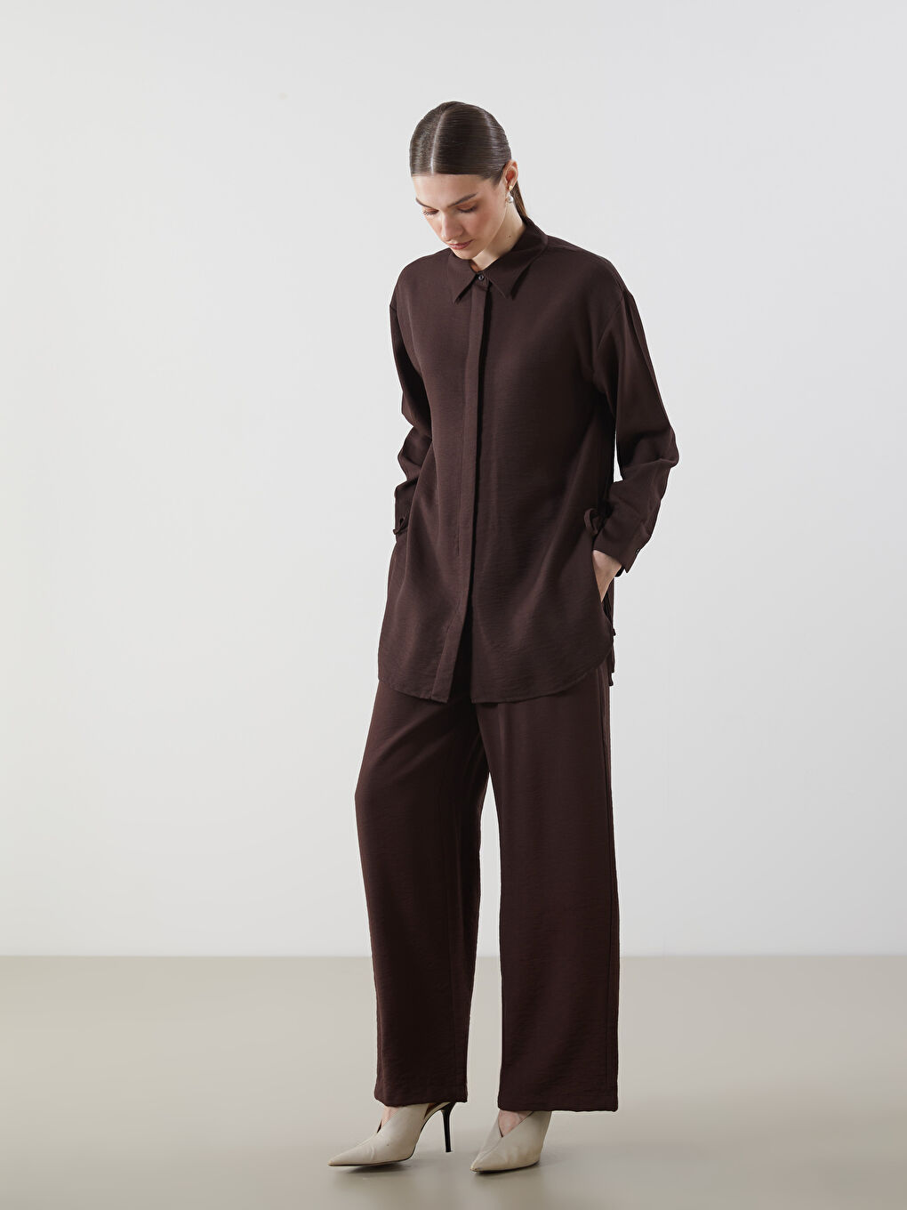 LCW Modest Kahverengi Beli Lastikli Kadın Pantolon - 1