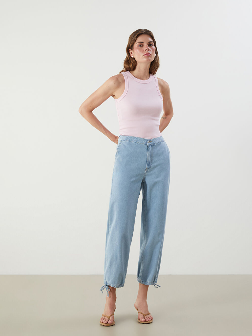 İndigo Beli Lastikli Jogger Kadın Jean Pantolon