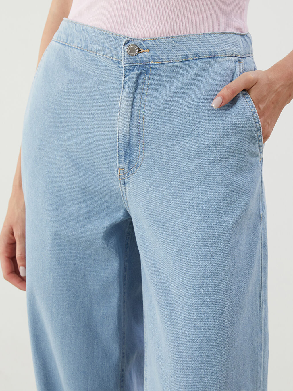 İndigo Beli Lastikli Jogger Kadın Jean Pantolon-2