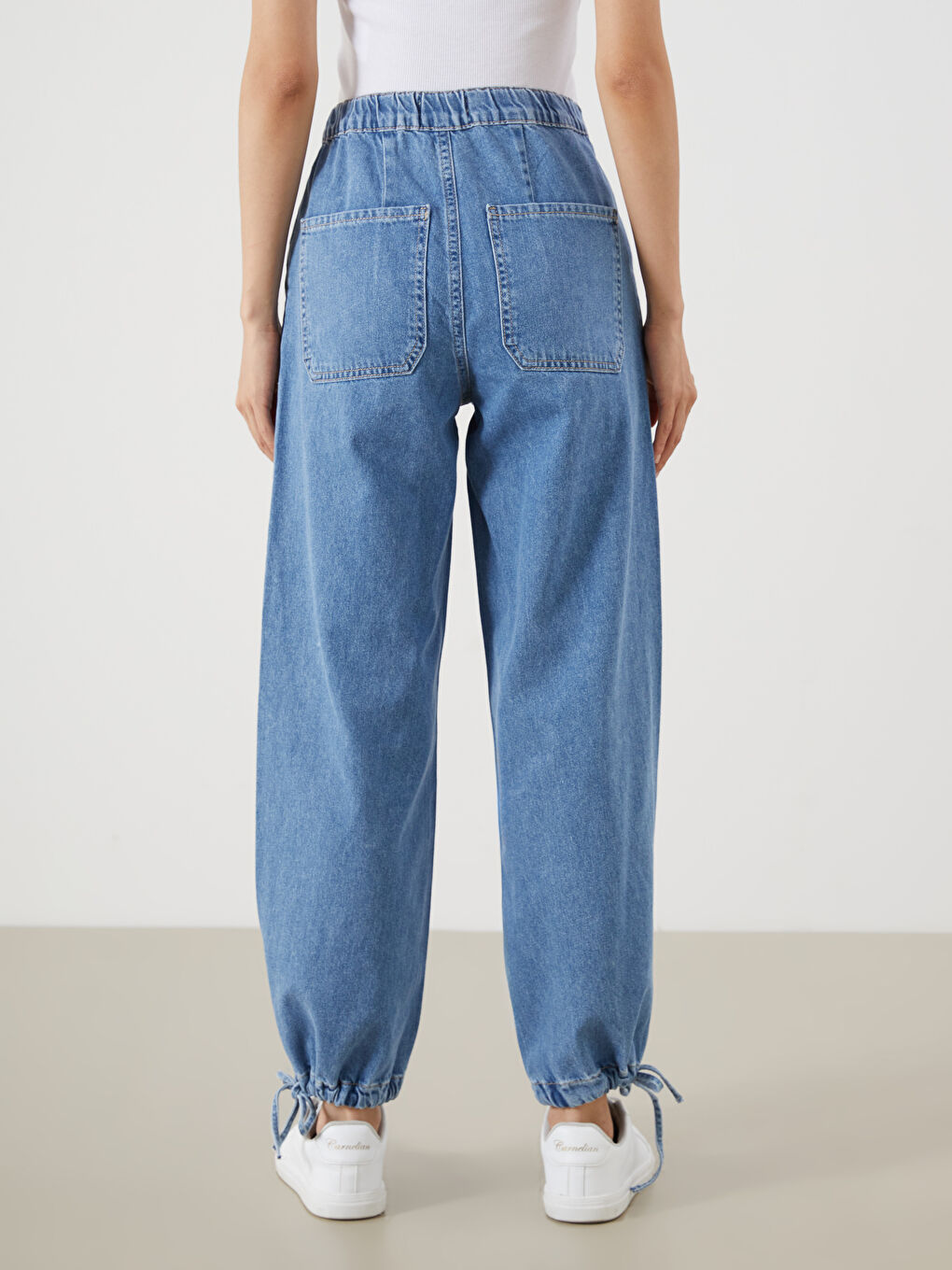 İndigo Beli Lastikli Jogger Kadın Jean Pantolon-3